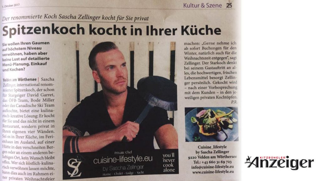 Cuisine-Lifestyle im Kitzbühler Anzeiger am 5. Oktober 2017