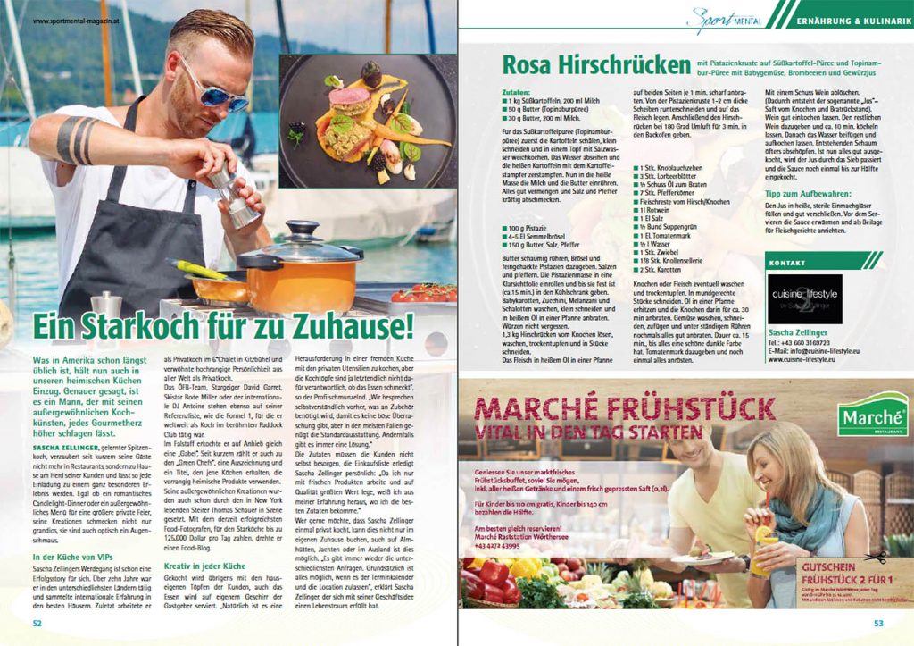 Cuisine-Lifestyle im Sport-Mental Magazin - Ausgabe 15/2017 mit Rezept für rosa Hirschrücken